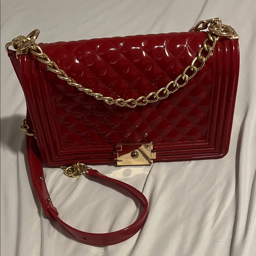 Elegant Red Quilted Chain Shoulder Bag